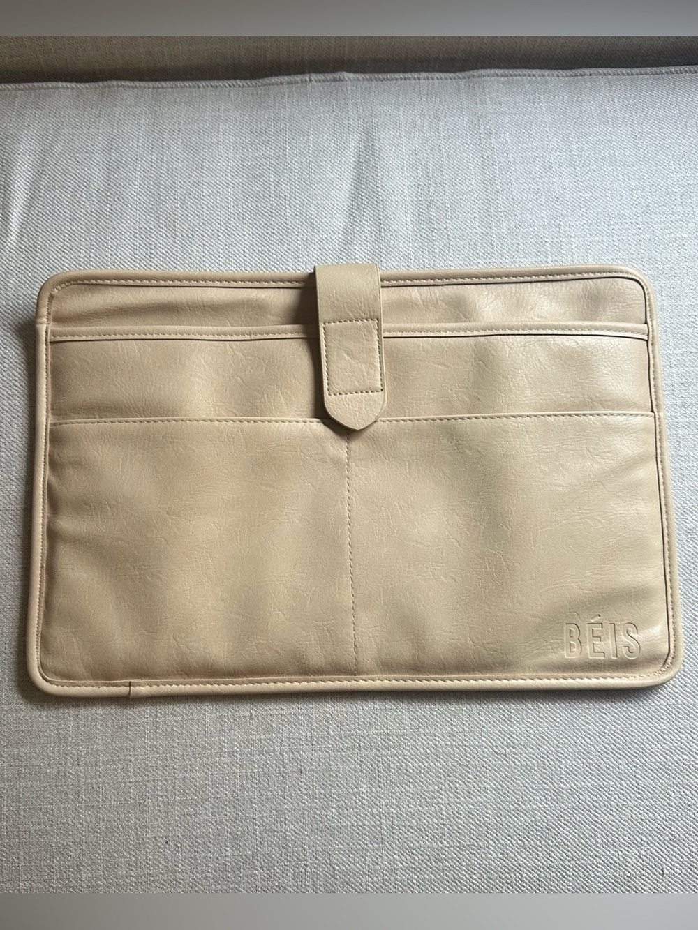 BEIS Taupe Faux Leather Laptop Sleeve with Embossed Logo